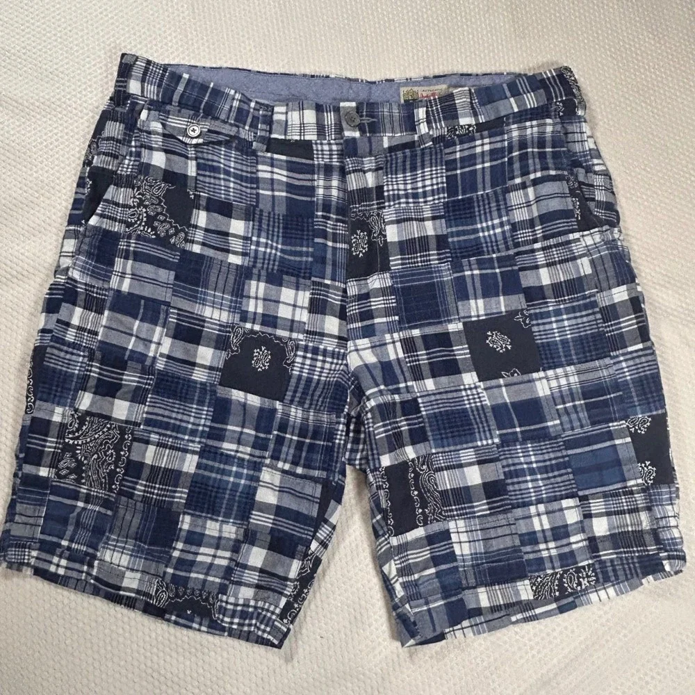 Polo Ralph Lauren Mens Blue Patchwork India Madras Plaid Paisley Shorts Size 36 - Picture 1 of 9